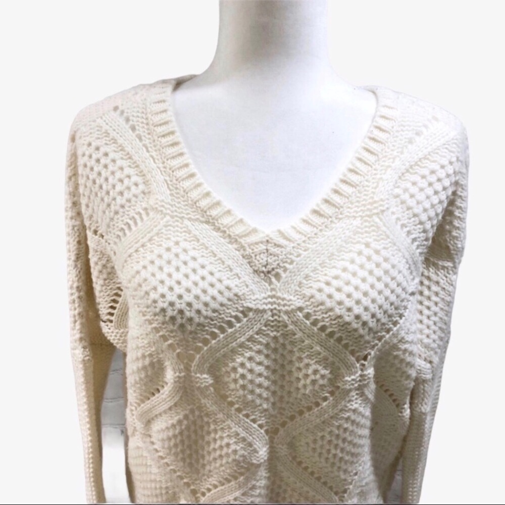 Jack by BB Dakota Open Knit V Neck Sweater Cream Size Medium - Picture 2 of 8